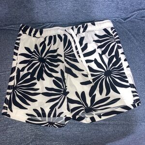 Malibu Black and White Floral Athletic beach Shorts